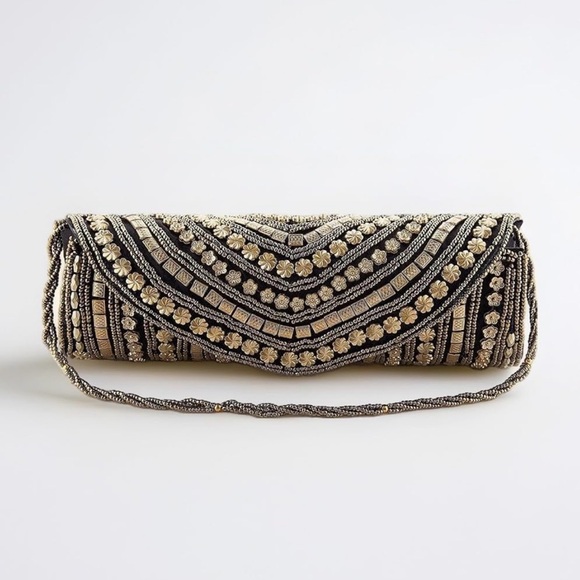 DCZ Handbags - Chic Black and Gold Beaded Clutch / Purse
